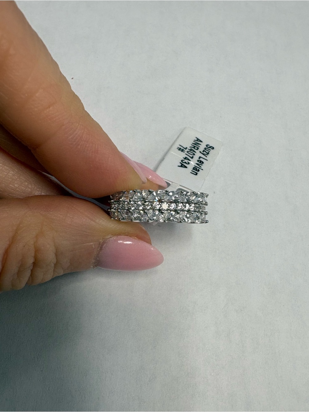 Suzy Levian Sterling Silver White CZ Half Eternity Ring NWT Size 7